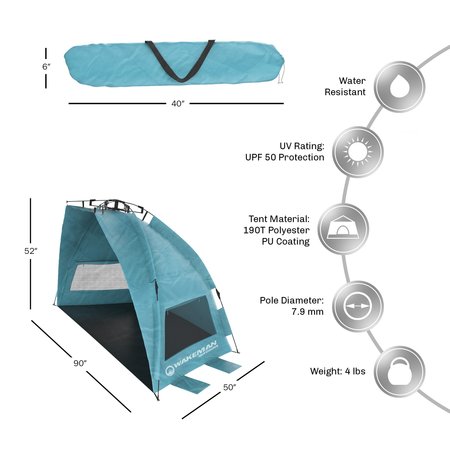 Wakeman Pop-Up Beach Tent - Instant Shade Canopy with UV Protection by Outdoors Turquoise 75-CMP1085